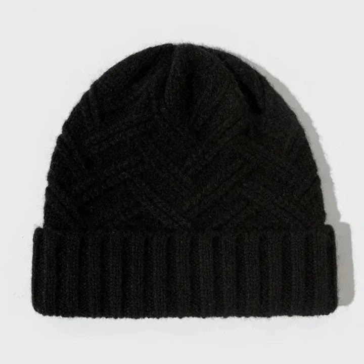 Women's Warm Classic Wool Beanie with Ribbed Cuff and Chevron Knit-The Yellow Prime