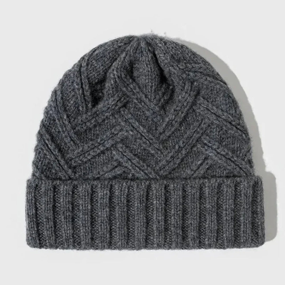 Women's Warm Classic Wool Beanie with Ribbed Cuff and Chevron Knit-The Yellow Prime