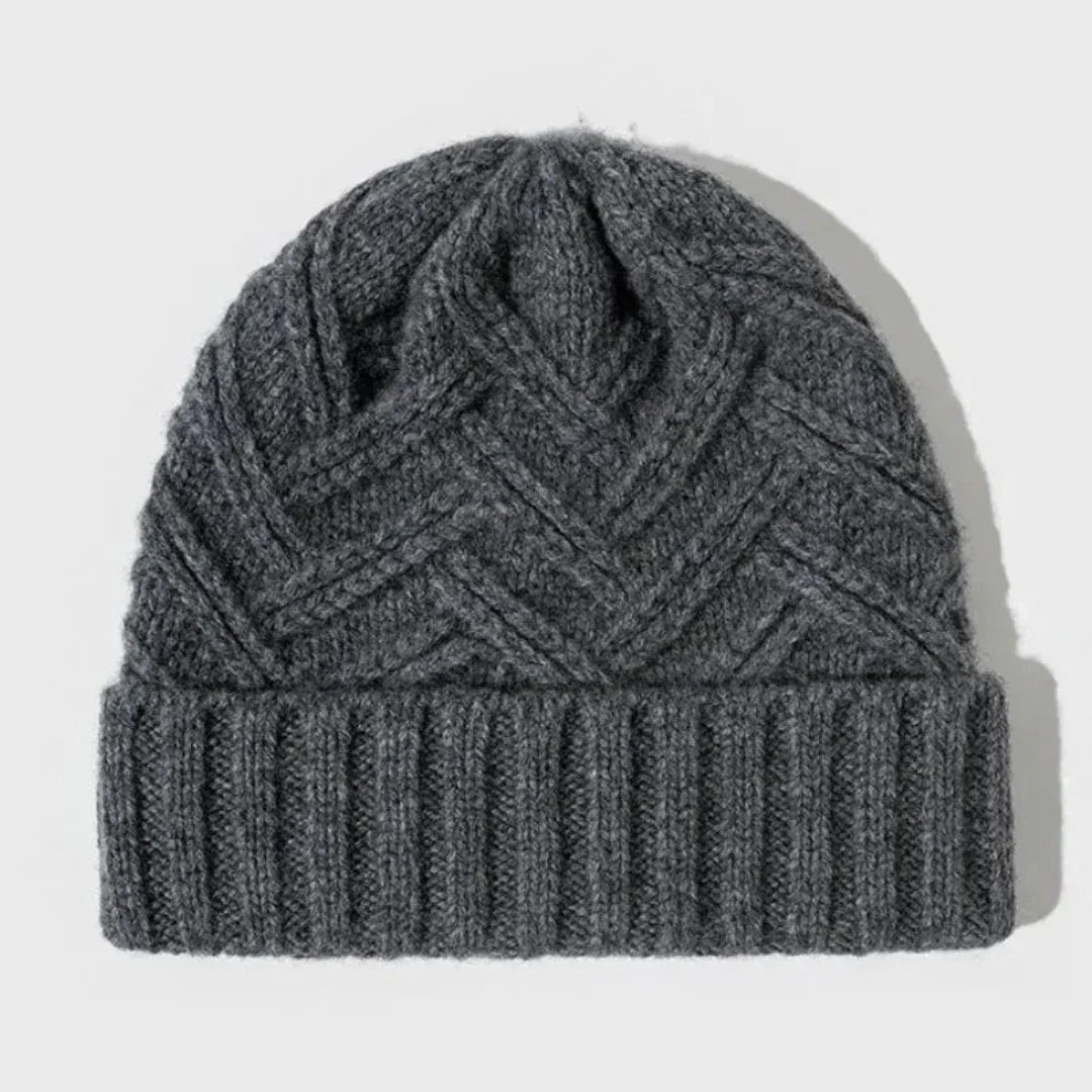 Women's Warm Classic Wool Beanie with Ribbed Cuff and Chevron Knit-The Yellow Prime