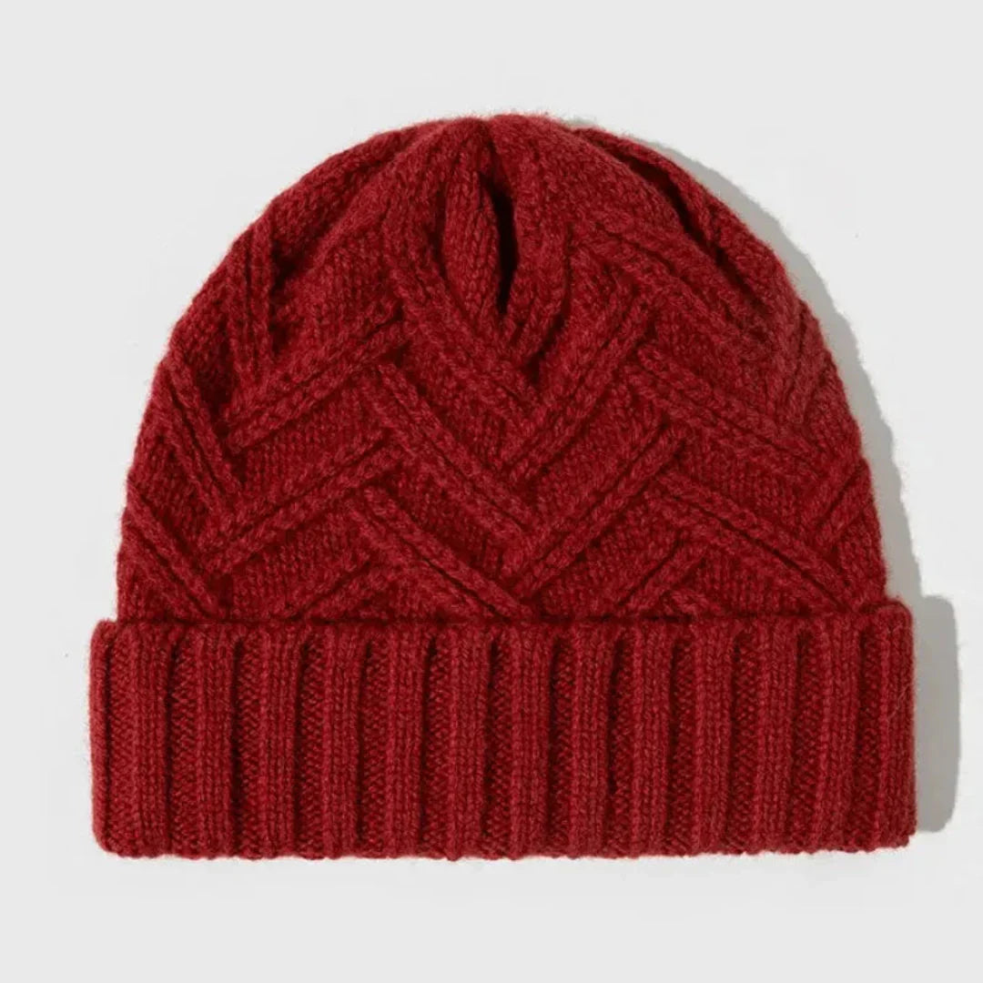 Women's Warm Classic Wool Beanie with Ribbed Cuff and Chevron Knit-The Yellow Prime