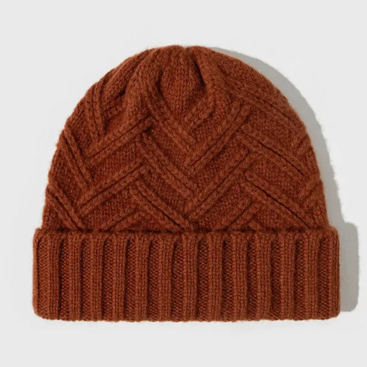 Women's Warm Classic Wool Beanie with Ribbed Cuff and Chevron Knit-The Yellow Prime
