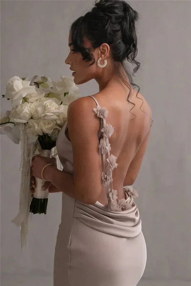 Xenia | Women's Elegant Sleeveless Satin Maxi Dress with Floral Appliqués-The Yellow Prime