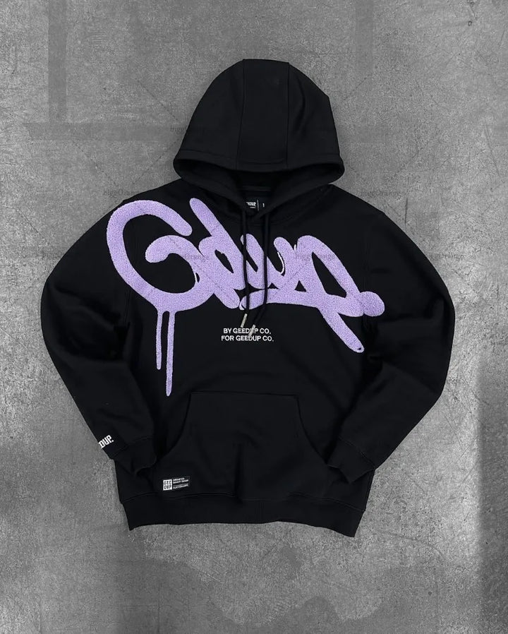 Y2K Harajuku Oversized Letter Hoodie – Unisex Streetwear Black Purple