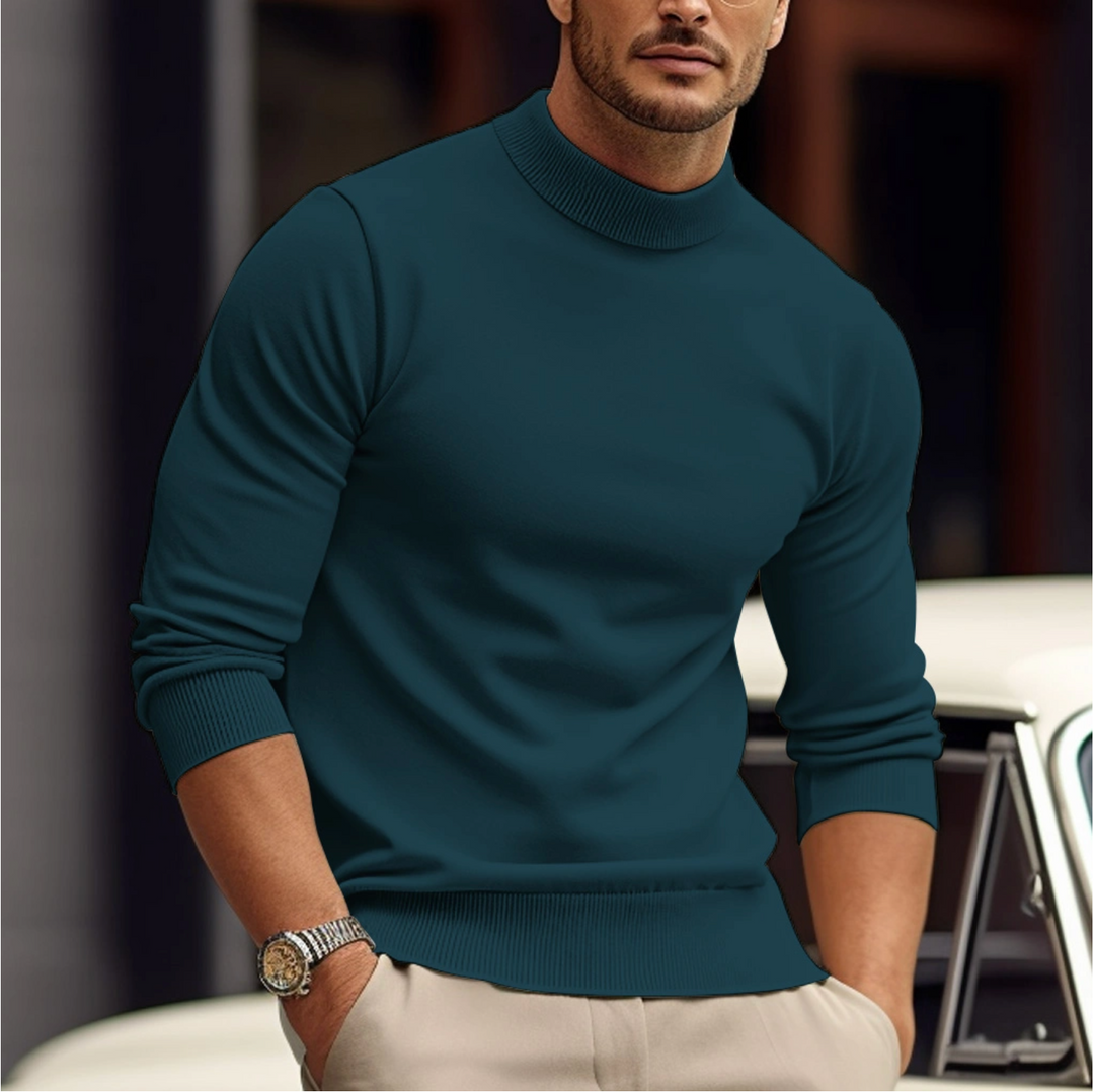 Men's Soft Classic Slim Mock Neck Cotton Casual Sweater