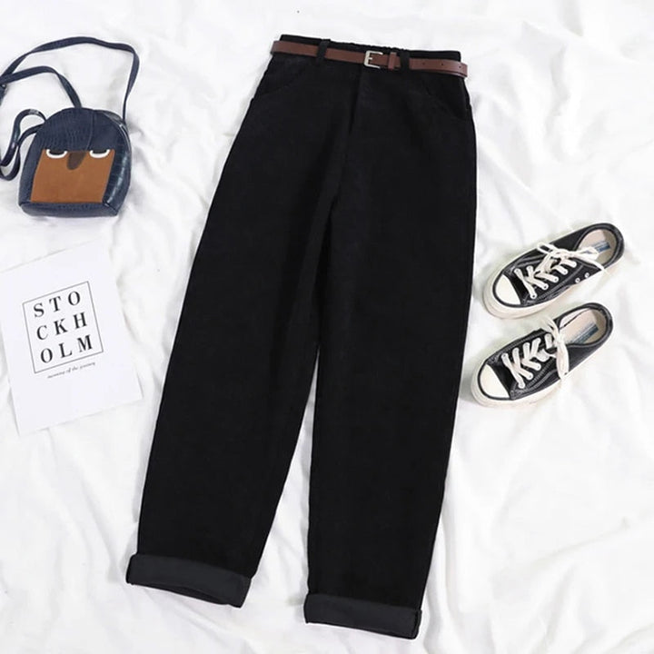 Women's High Waist Relaxed Fit Corduroy Pants-The Yellow Prime