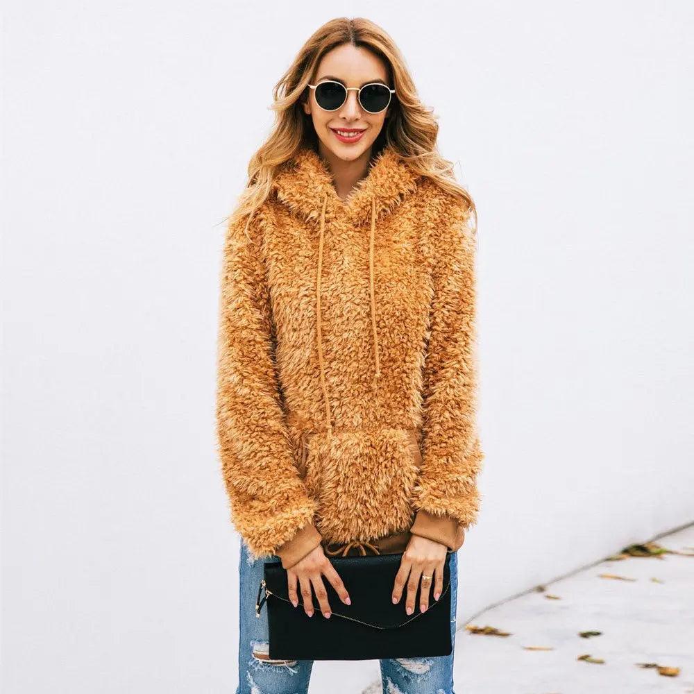 Sudadera con capucha de forro polar para mujer, con capucha y bolsillo tipo canguro