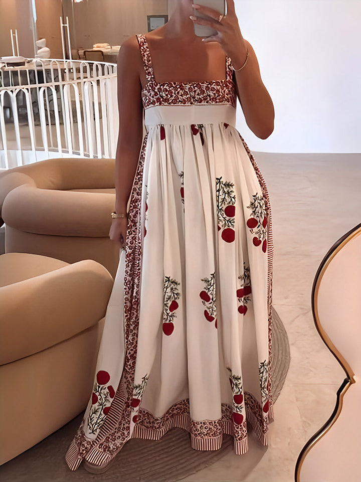 Zoe | Women's Boho Maxi Dress with Straps, Floral Design, Empire Cut-The Yellow Prime