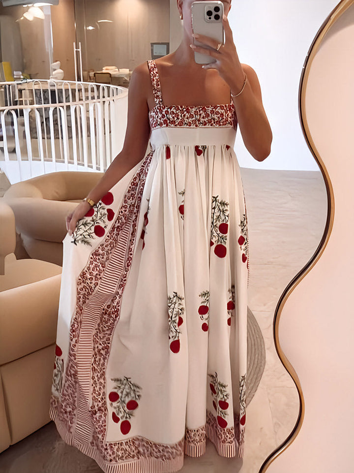Zoe | Women's Boho Maxi Dress with Straps, Floral Design, Empire Cut-The Yellow Prime