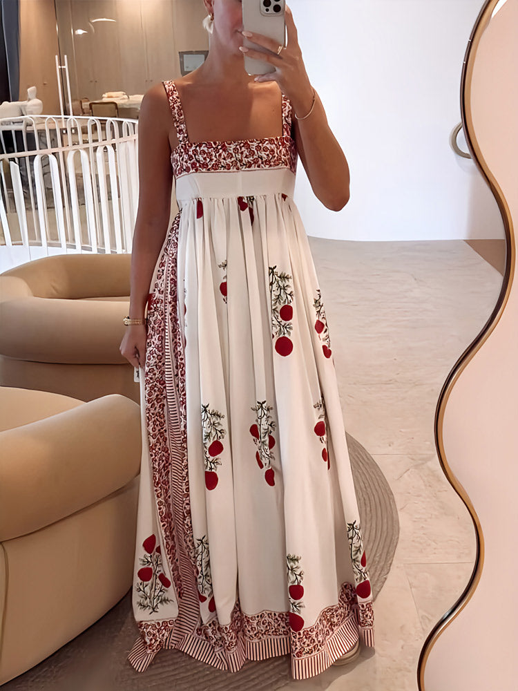 Zoe | Women's Boho Maxi Dress with Straps, Floral Design, Empire Cut-The Yellow Prime