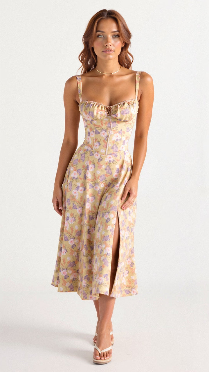 Zia | Women's Floral Midi Dress-The Yellow Prime