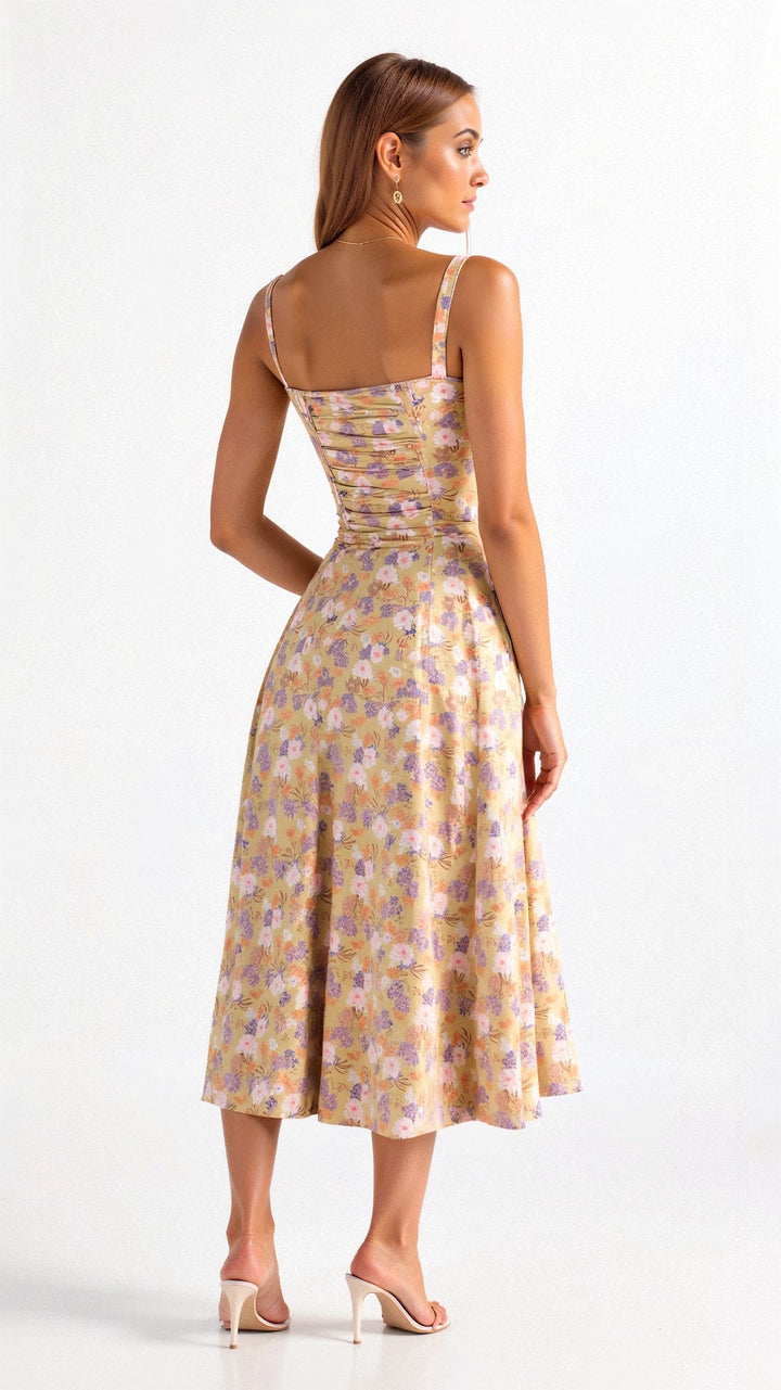 Zia | Women's Floral Midi Dress-The Yellow Prime