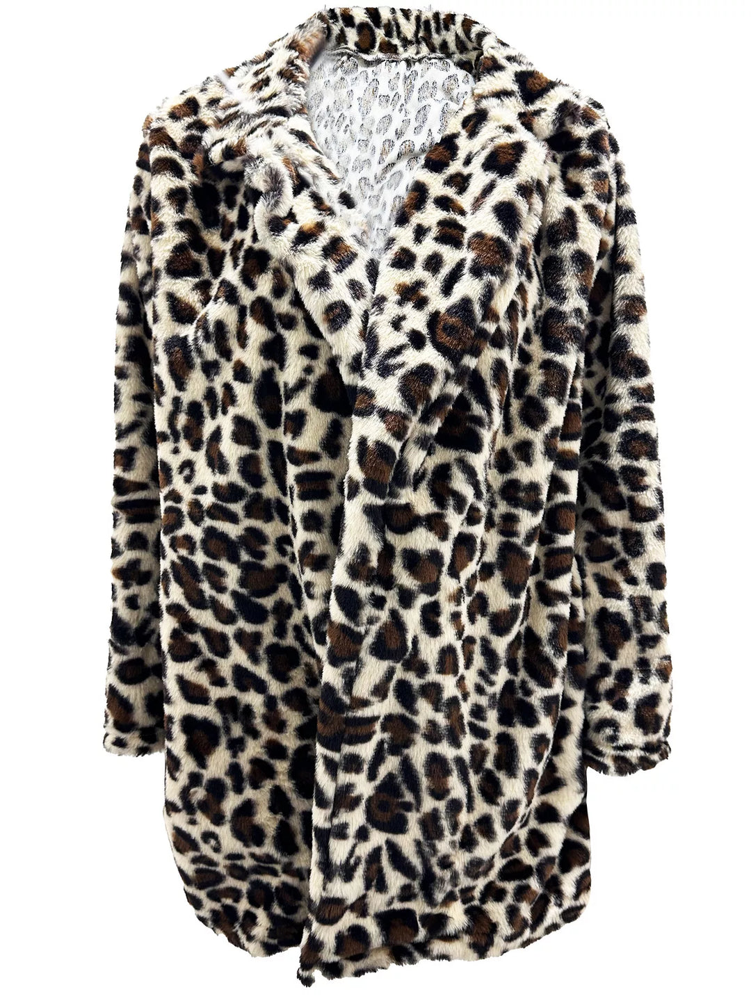 Manteau en fausse fourrure à imprimé léopard pour femme, ouvert sur le devant, grande taille 5XL