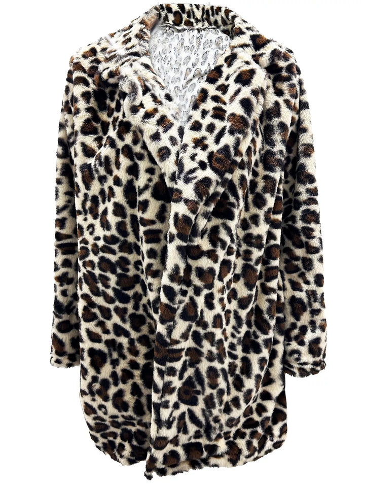 Manteau en fausse fourrure à imprimé léopard pour femme, ouvert sur le devant, grande taille 5XL