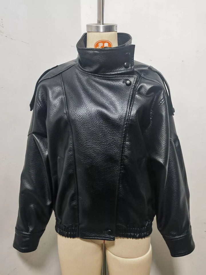 Casaco de motociclista em imitação de pele com bolsos, para senhora, tamanhos XS-L
