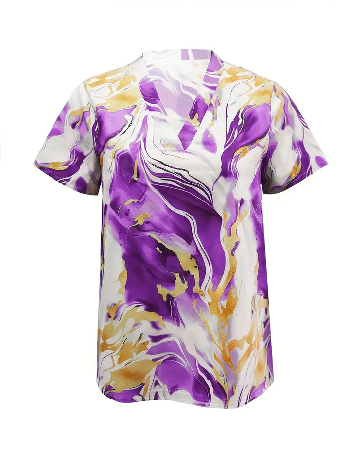 Women's Marble Print Short Sleeve Shirt-The Yellow Prime