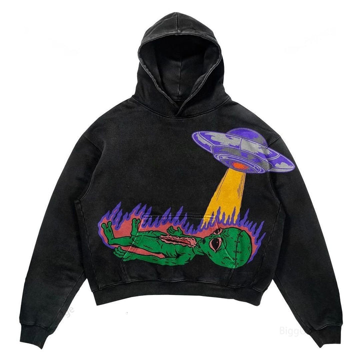 Men's Cropped Pullover Hoodie - Warm Polyester Streetwear-The Yellow Prime
