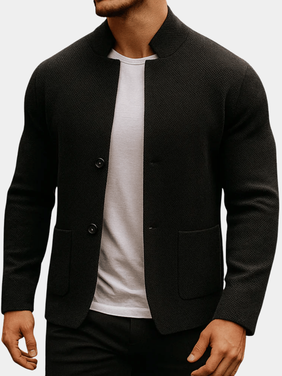 Klassische strukturierte Strickjacke für Herren mit Brusttasche