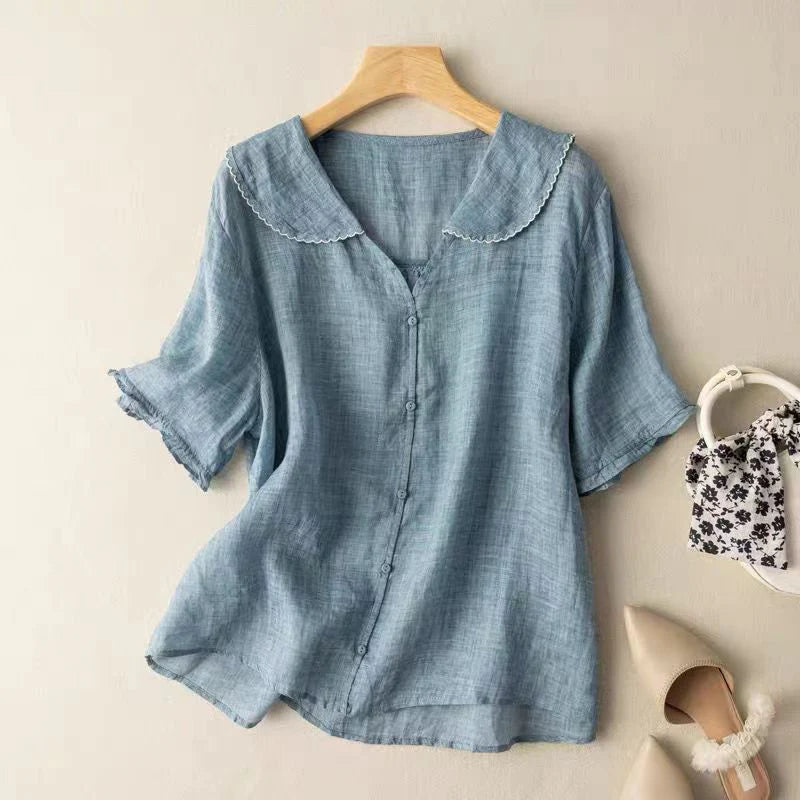 Selena | Women's Cotton Short Sleeve Blouse-The Yellow Prime