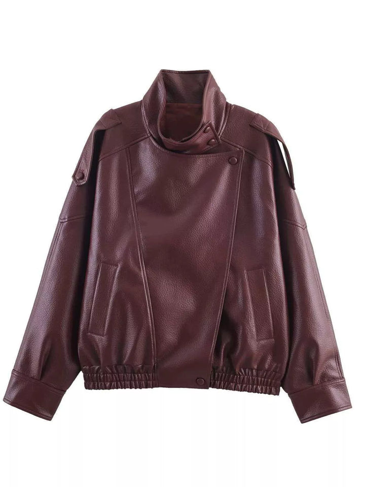 Casaco de motociclista em imitação de pele com bolsos, para senhora, tamanhos XS-L