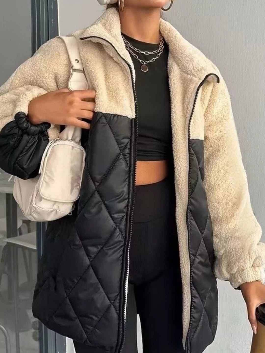 Women's Color-Block Sherpa Quilted Puffer Jacket, Sizes S to XXL