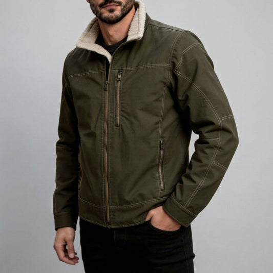 Veste légère pour homme en fausse fourrure à col montant - Chaude, idéale en automne et en hiver