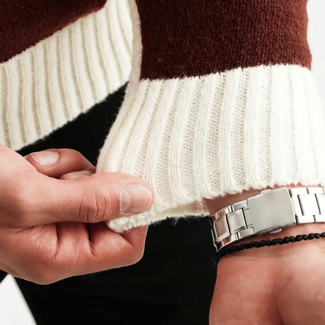 Męski sweter z okrągłym dekoltem, z panelami o tonalnej fakturze