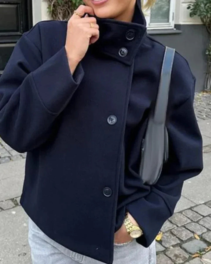 Women's Cropped High-Neck Elegant Coat
