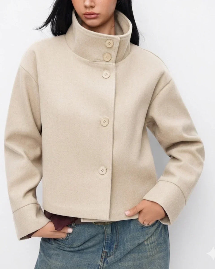 Women's Cropped High-Neck Elegant Coat