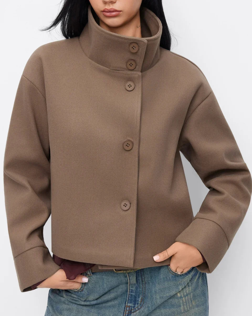 Women's Cropped High-Neck Elegant Coat