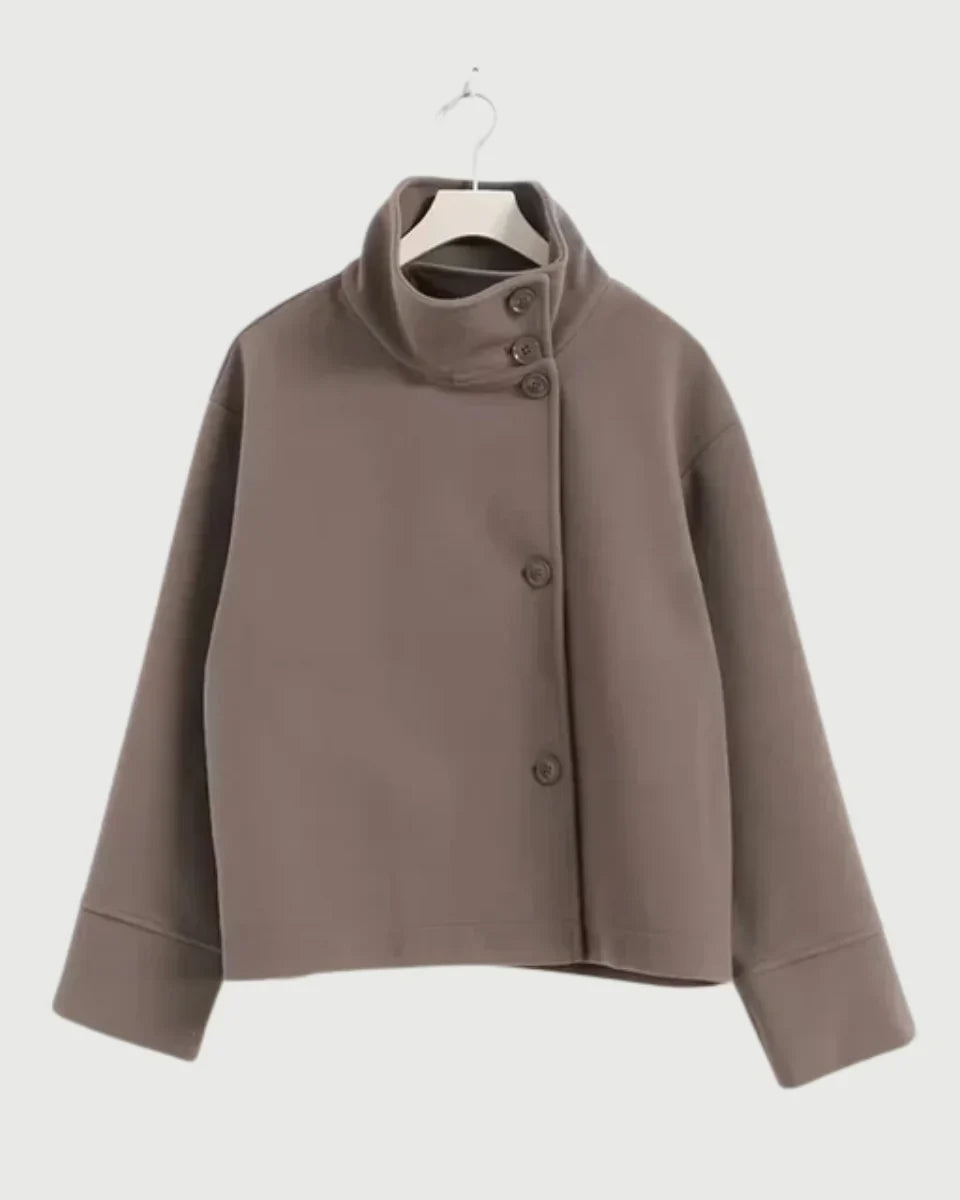 Women's Cropped High-Neck Elegant Coat