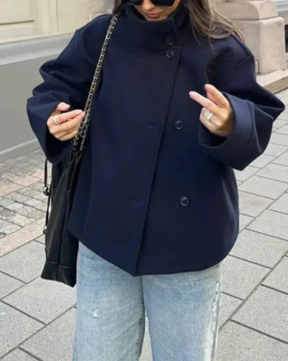Women's Cropped High-Neck Elegant Coat