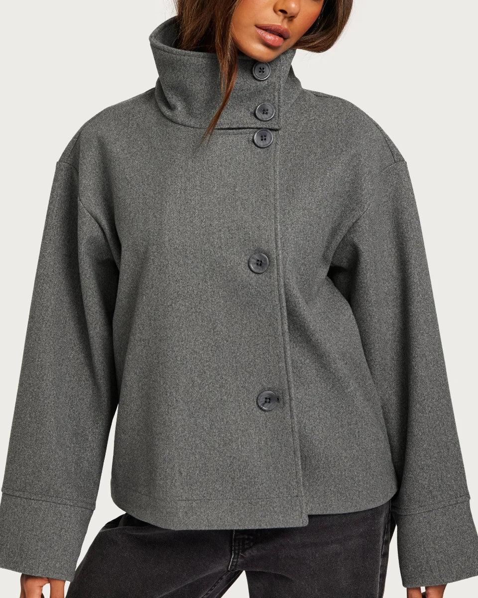 Women's Cropped High-Neck Elegant Coat