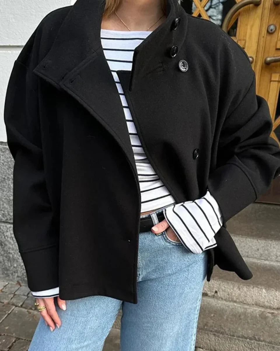 Women's Cropped High-Neck Elegant Coat