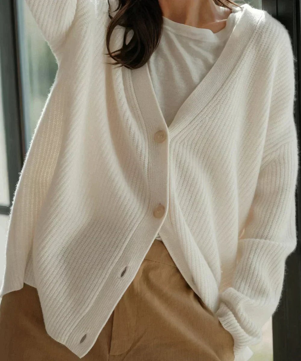 Women's Relaxed Fit V-Neck Button Cardigan for Comfortable Style