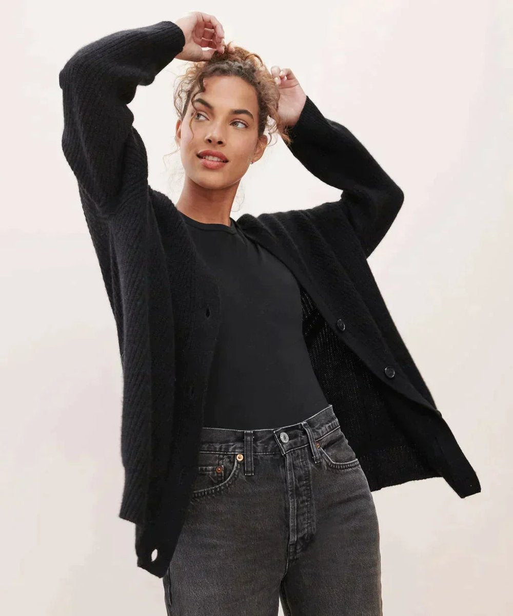 Women's Relaxed Fit V-Neck Button Cardigan for Comfortable Style