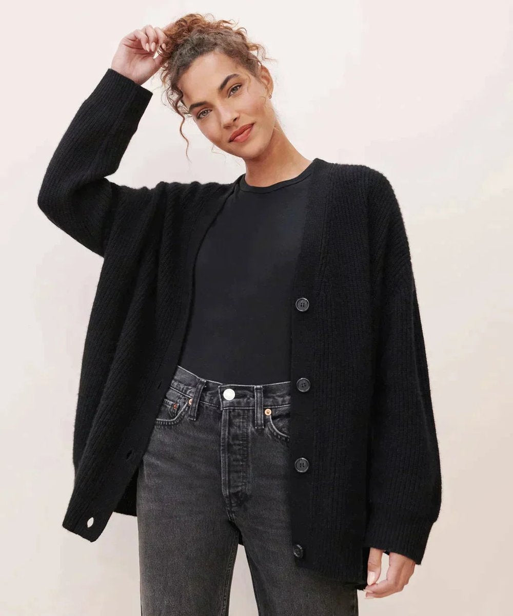 Women's Relaxed Fit V-Neck Button Cardigan for Comfortable Style