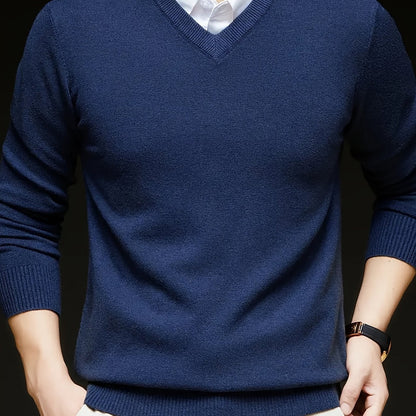 Suéter clásico con cuello en V para hombre – Prenda acogedora imprescindible para el otoño y el invierno