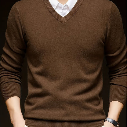 Suéter clásico con cuello en V para hombre – Prenda acogedora imprescindible para el otoño y el invierno