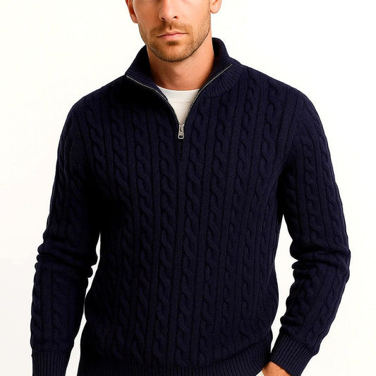 Pull en maille torsadée à manches longues avec fermeture à quart de zip pour homme – Douillet pour l’automne et l’hiver