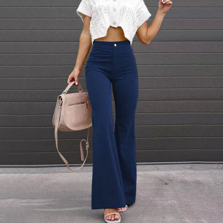 Women's Stylish High-Waist Flare Trousers-The Yellow Prime