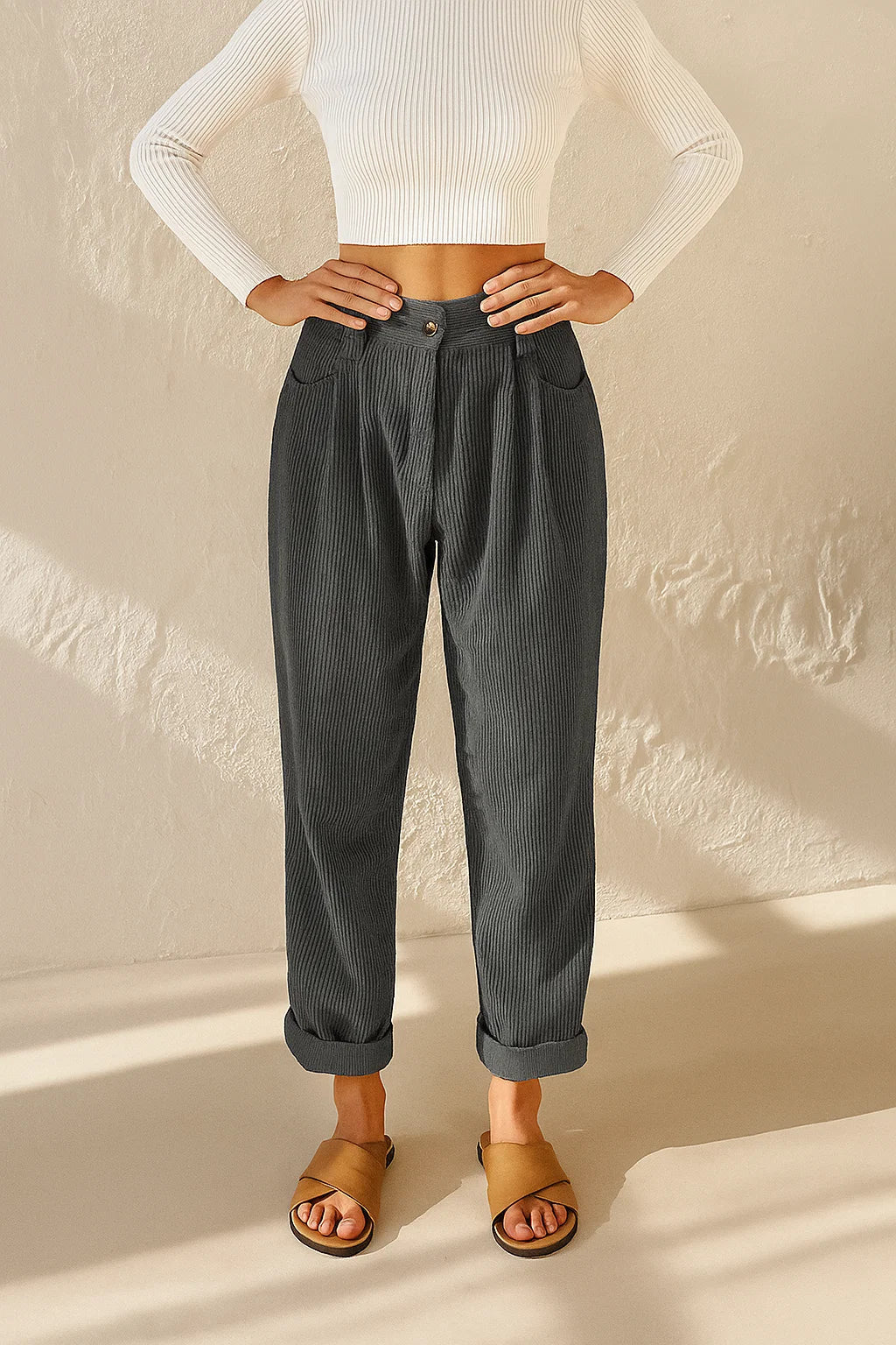 Women's Casual Loose Corduroy Trousers-The Yellow Prime