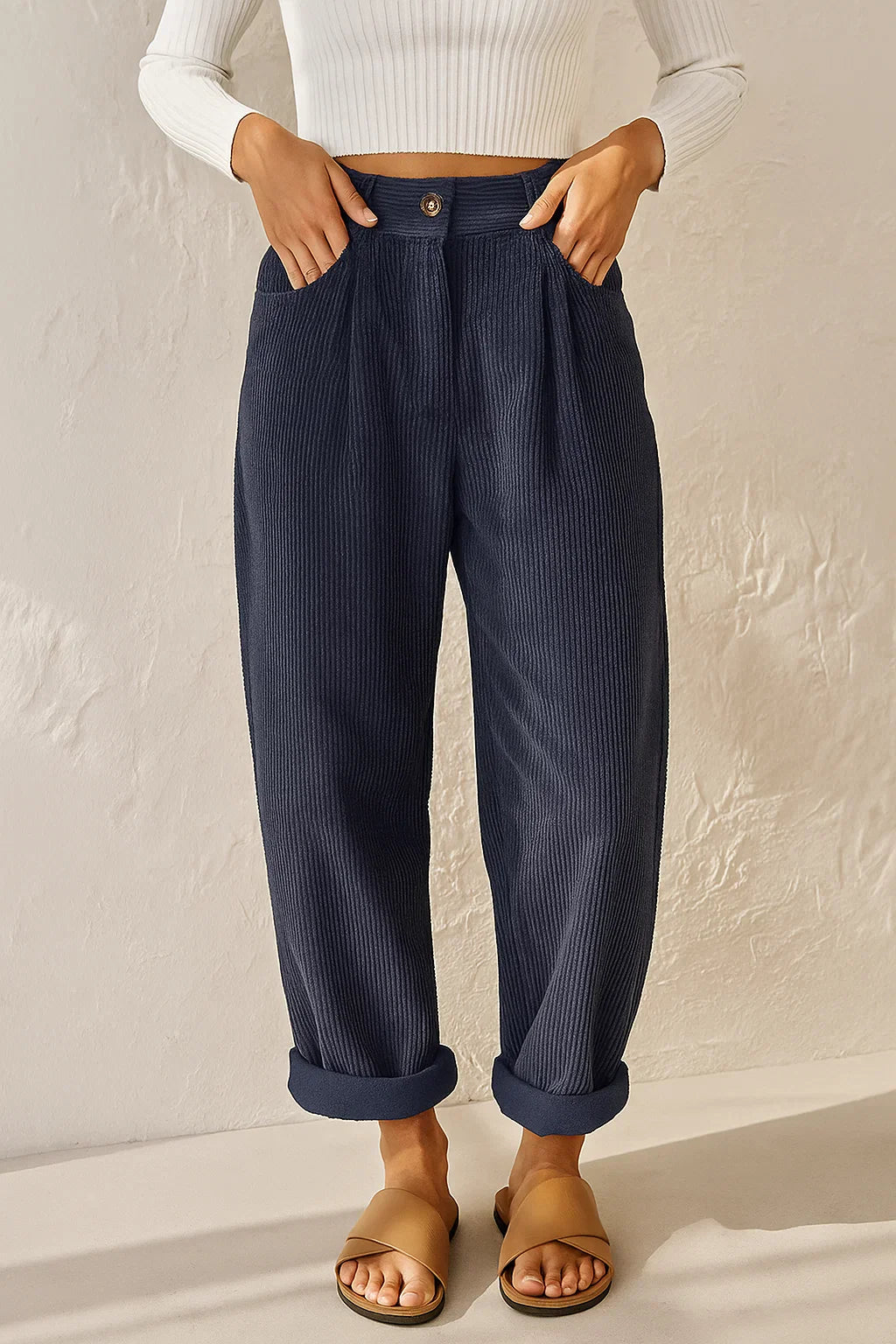 Women's Casual Loose Corduroy Trousers-The Yellow Prime