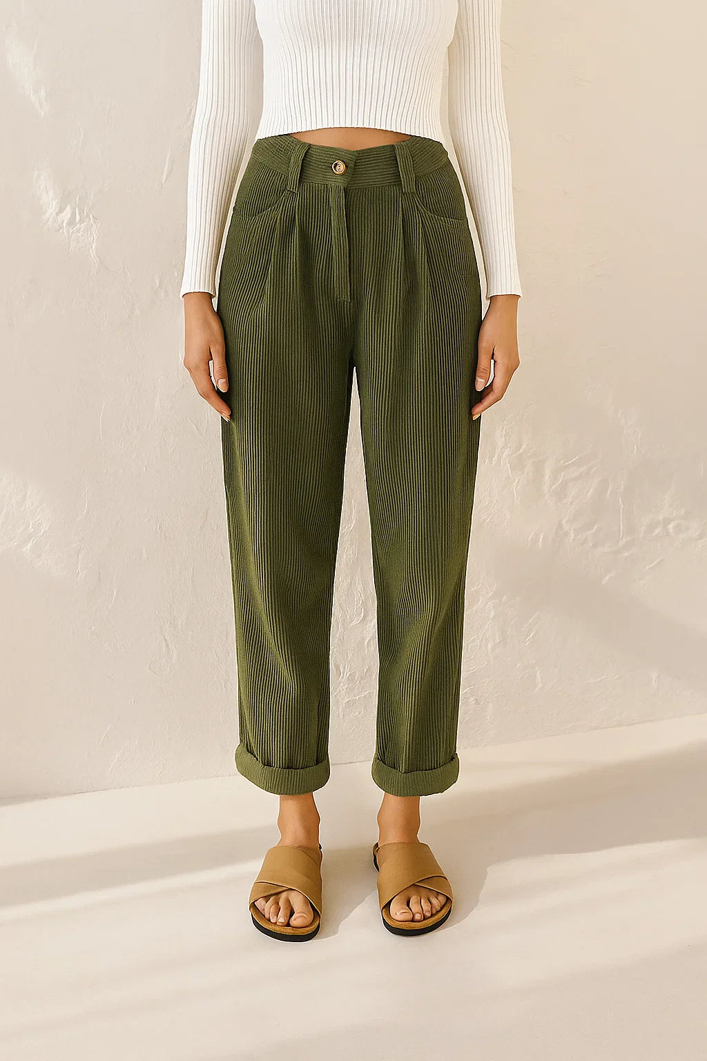 Women's Casual Loose Corduroy Trousers-The Yellow Prime