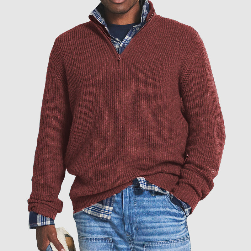 Men's Soft Cashmere Half Zip Pullover - Ribbed Business Casual