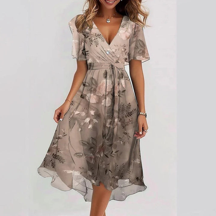 Elodia | Women's Floral Wrap Midi Summer Dress-The Yellow Prime