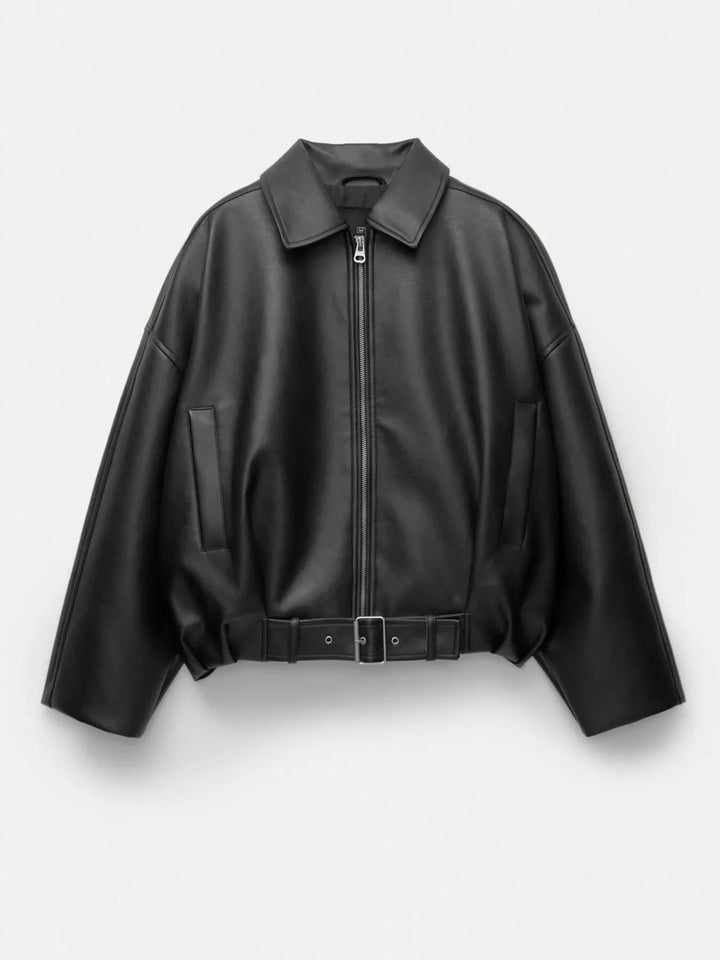 Chaqueta elegante de piel sintética con cremallera para mujer, forrada, tallas XS-XL