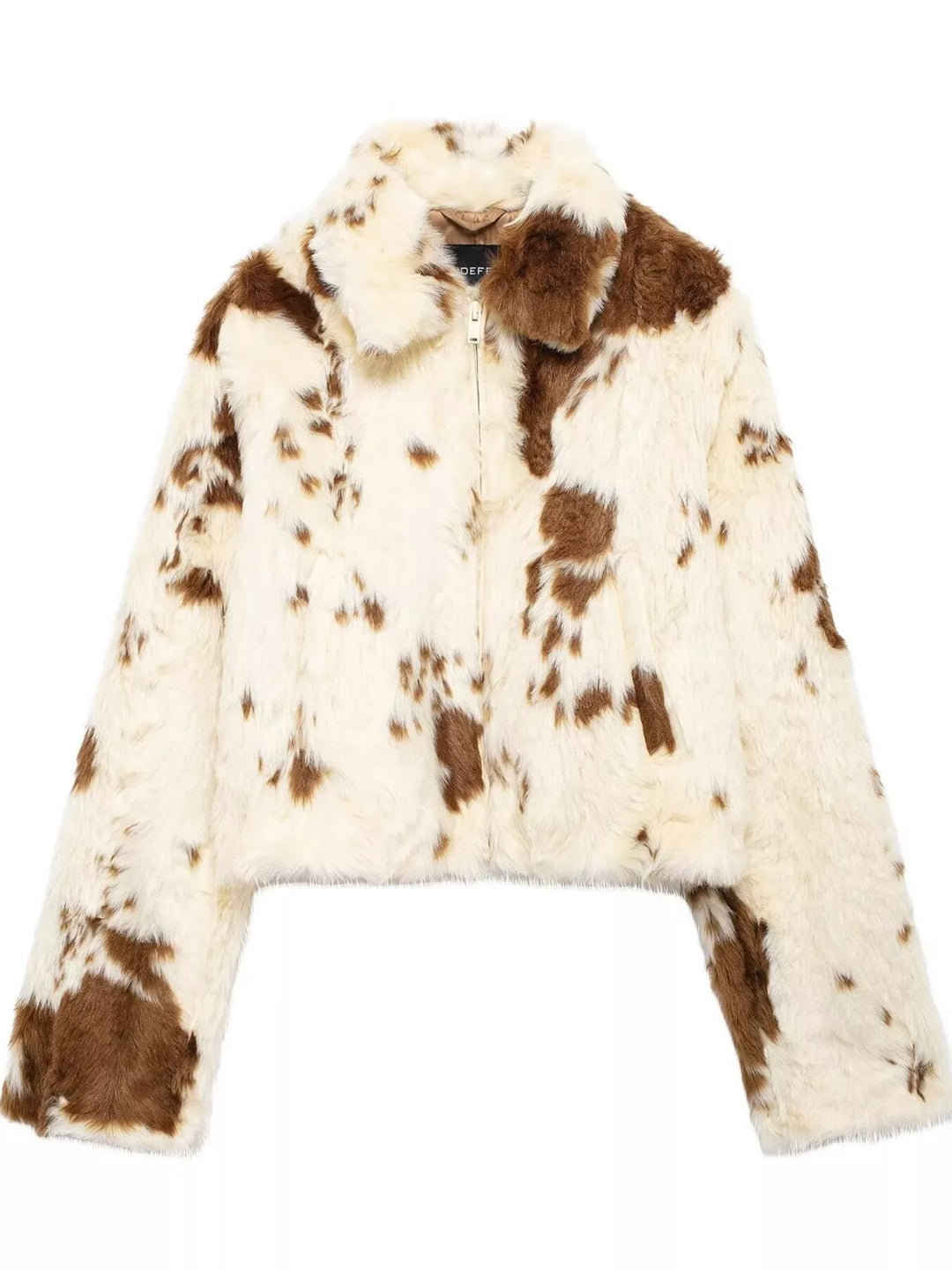 Kort jacka i fuskpäls för dam med dragkedja, beige