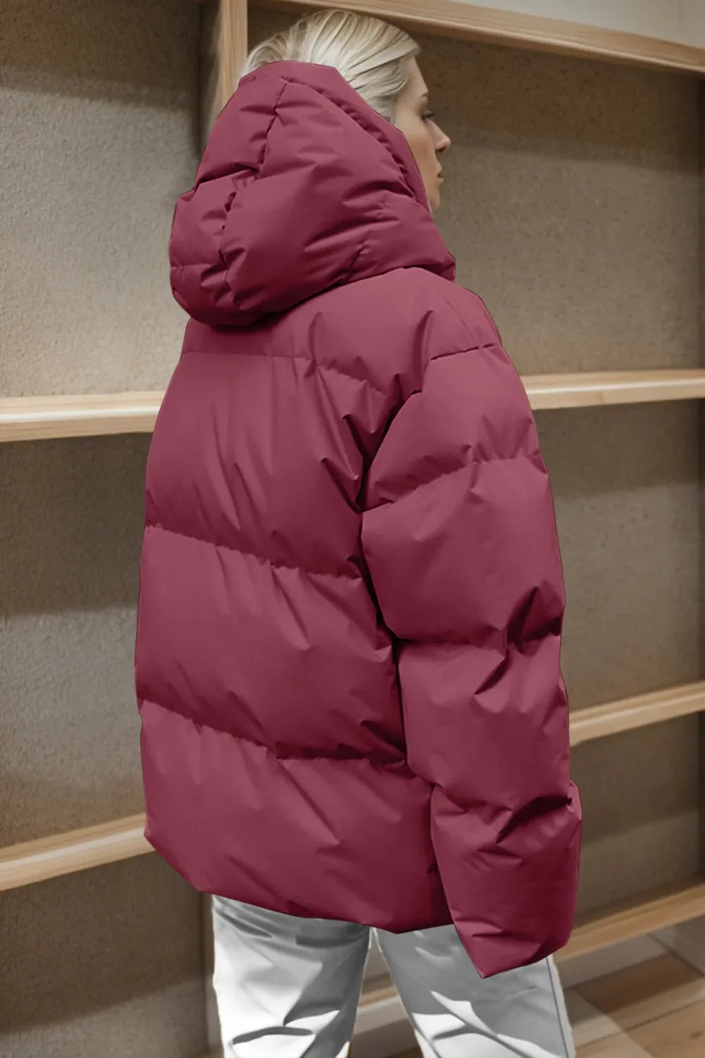 Women's Hooded Puffer Jacket with Pockets, Sizes S to L