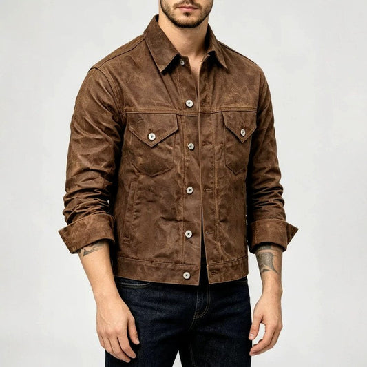 Veste trucker texturée pour homme à boutons-pression - Chaude, idéale en automne et en hiver