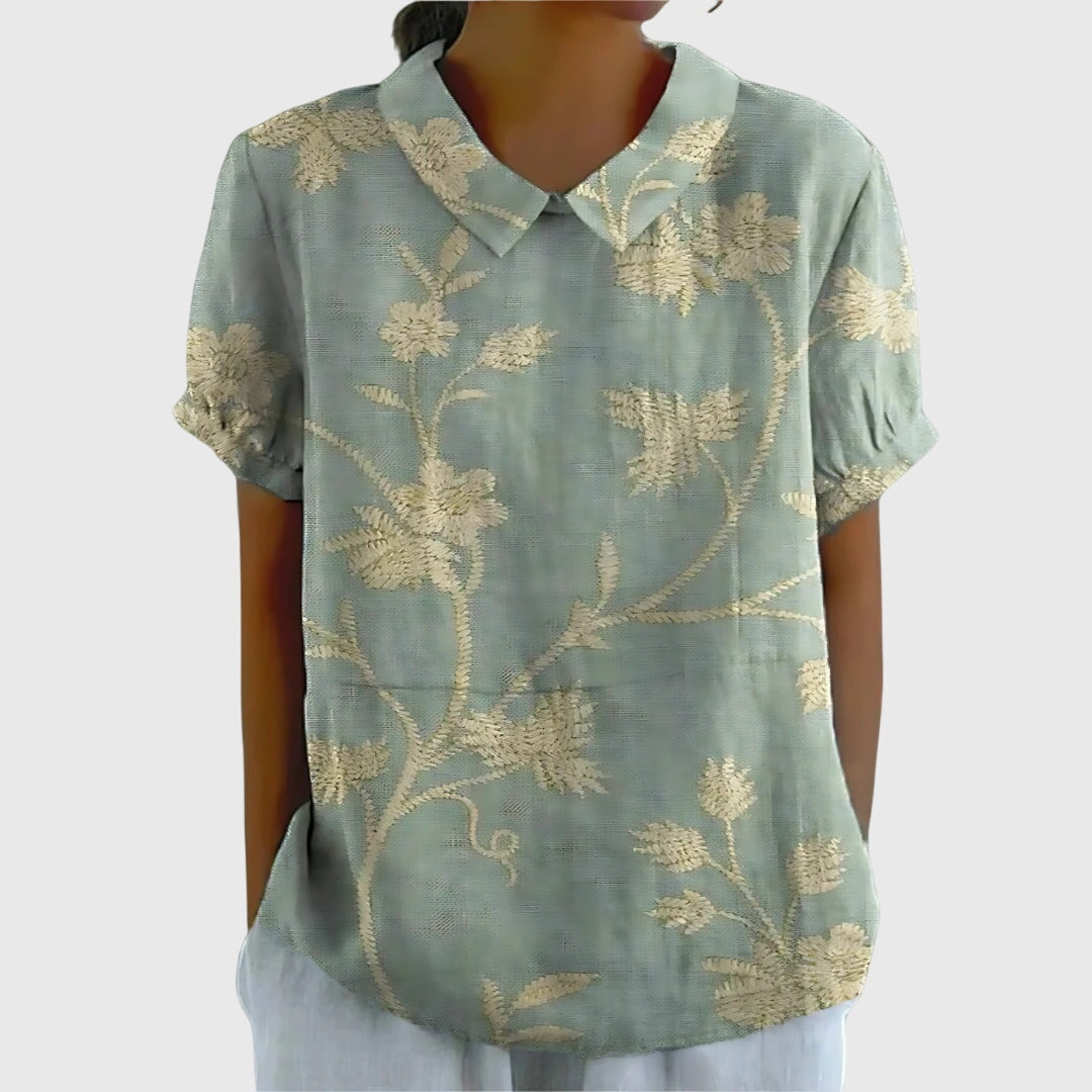 Ella | Women's Short Sleeve Floral Collar Blouse-The Yellow Prime
